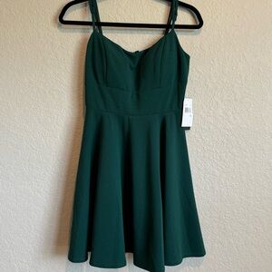 CITY VIBE Spaghetti Strap Round Neck Lace Back Crepe Fit & Flare Dress Green NWT
